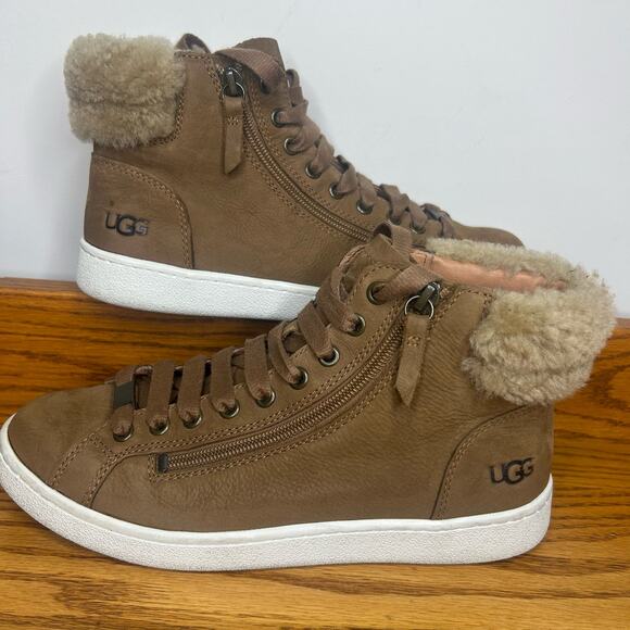 Ugg High Top Sneaker Women's Size 9 Tan Shearling Trim - Picture 6 of 15